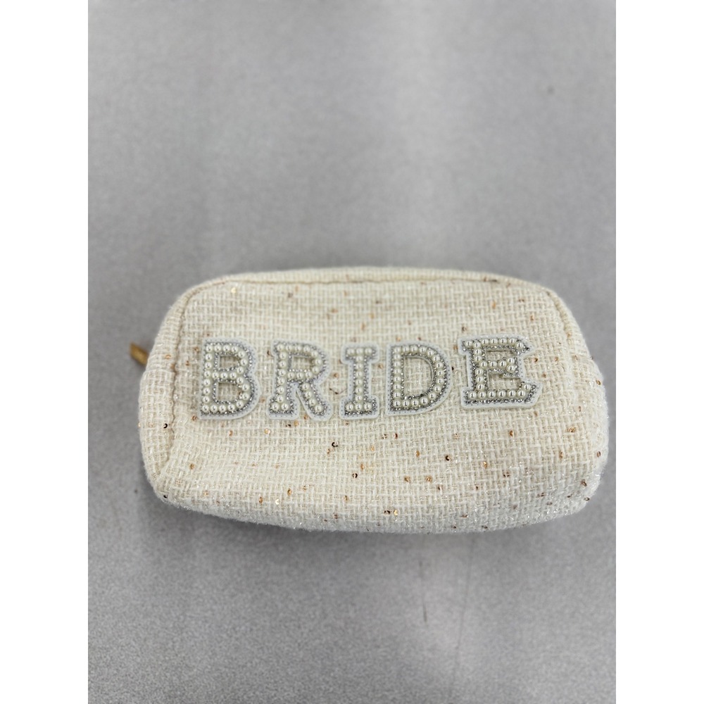Stoney Clover Lane Gloss & Co Bride Makeup Bag Pearl Patch Ivory Tweed Pouch